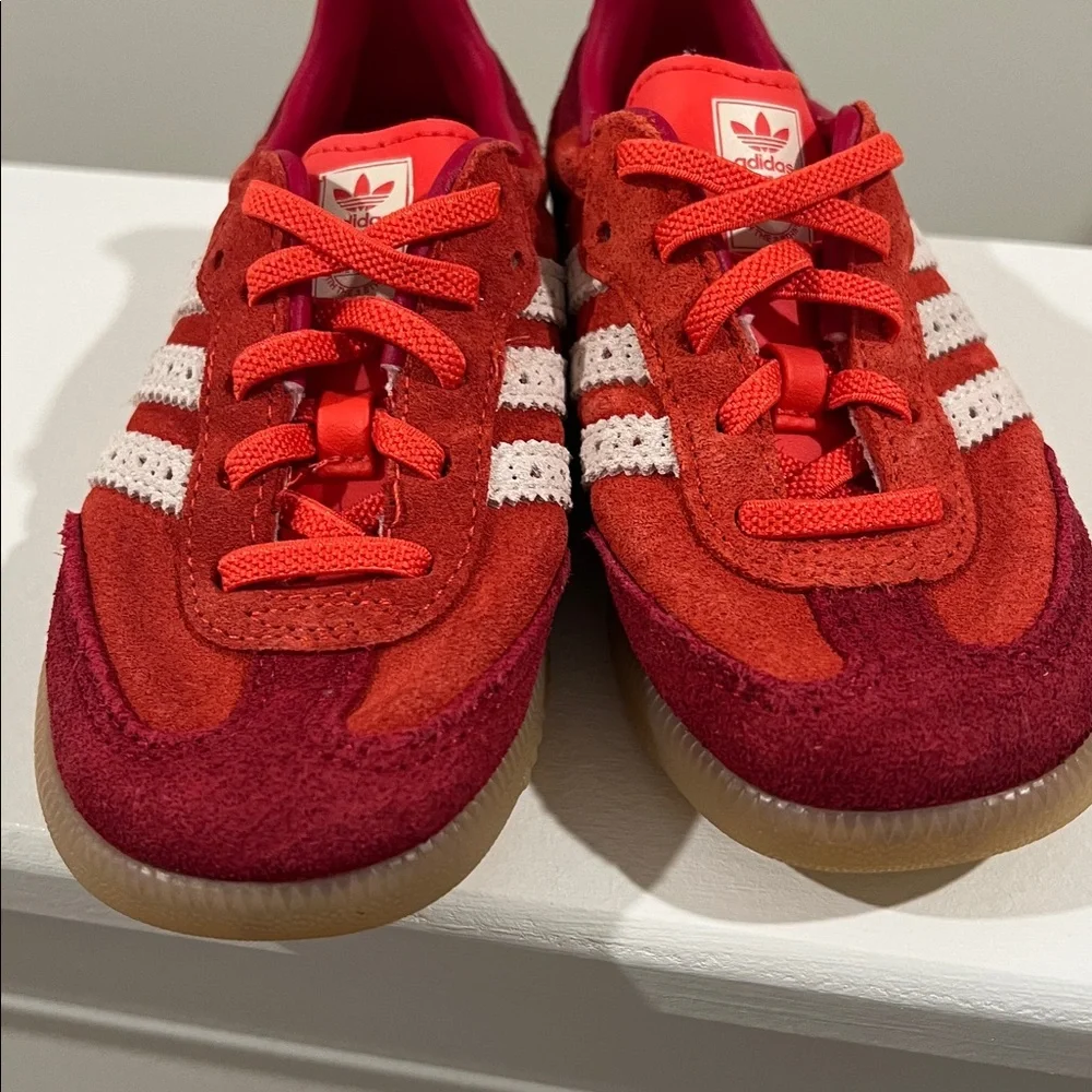 adidas Samba Kids Sneakers Red with White Stripes and Gum Sole